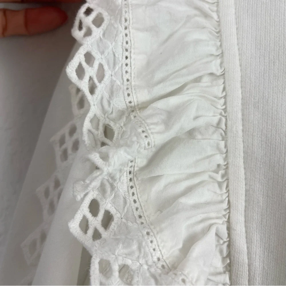 By Anthropologie White Ruffle Sleeve Top Sz M - Picture 9 of 13